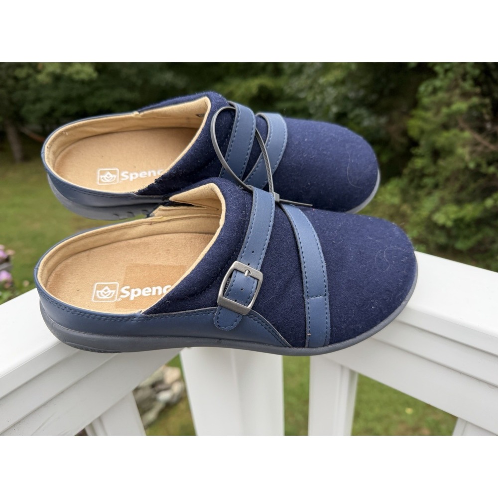 Spenco Mule Clogs Women Siesta Blue Wool Buckle Orthotic Comfort Shoes Size 8.5